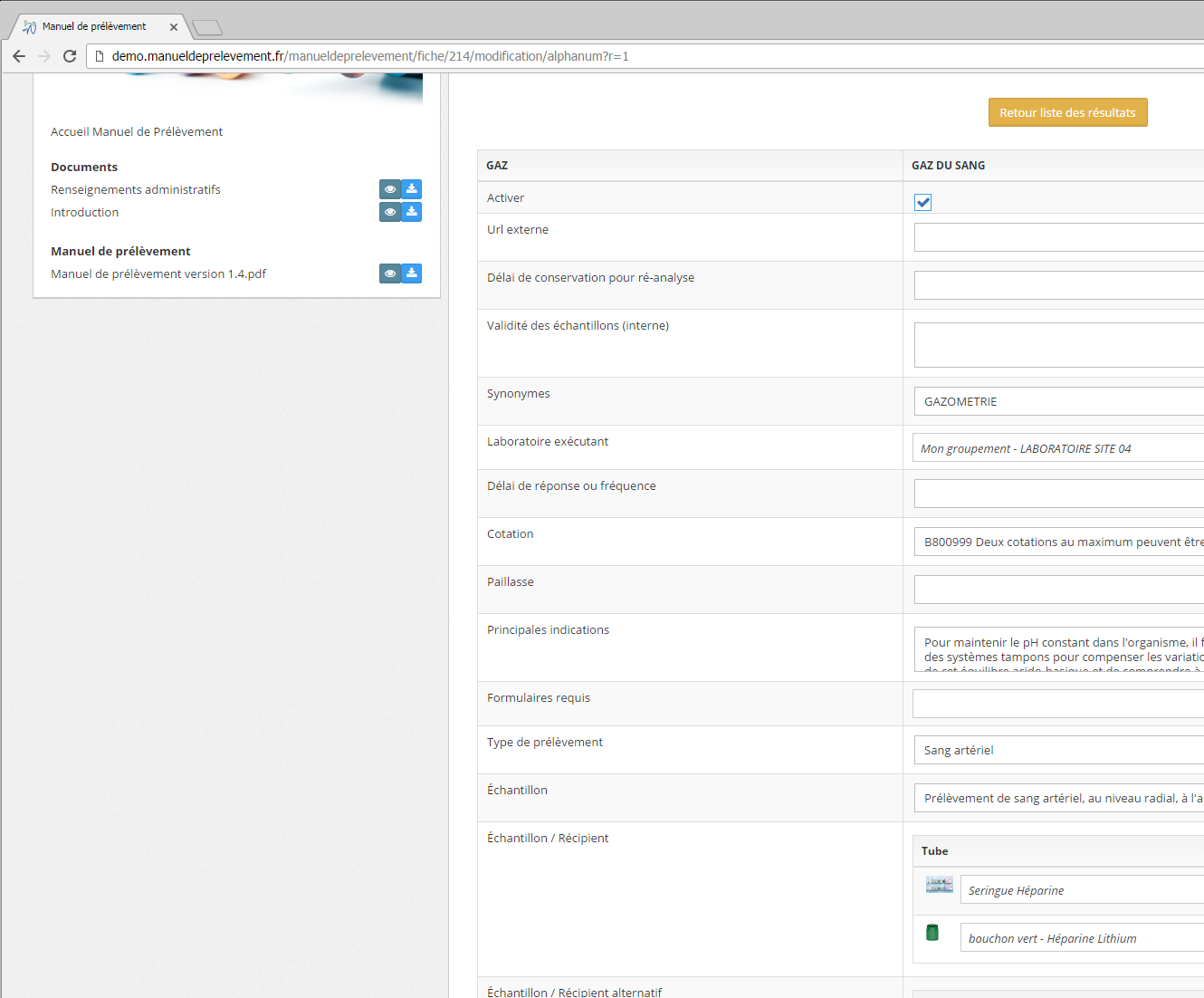 Manuel de prélèvement - Accueil