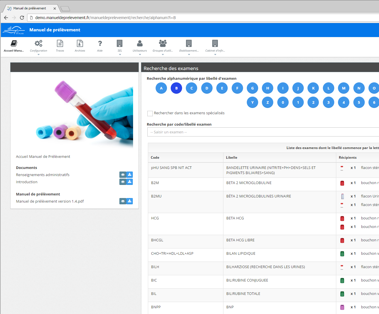 Manuel de prélèvement - Accueil