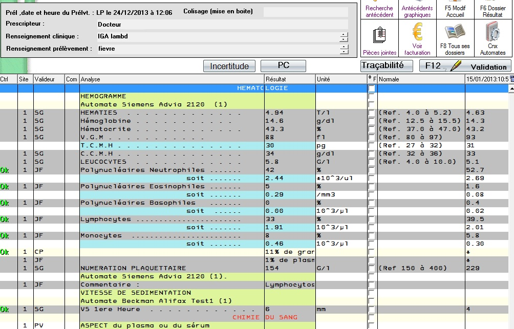 système de gestion de laboratoire saisie résultat